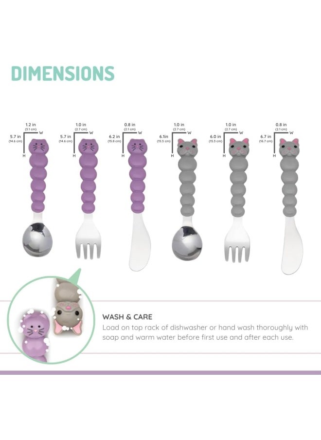 Kids Utensil Set for Kids - 6 Piece Cat & Bulldog Design, BPA Free Stainless Steel Spoons, Forks, and Knives, Dishwasher Safe - Purple & Grey - pzsku/ZF43ADE09575AE3CEFE30Z/45/_/1718362092/162687a4-114b-48b5-9000-c3b2ac4df1fb