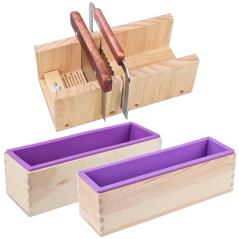 Evinis Loaf Soap Making Cutting KitSilicone Soap Making Liner Adjustable Wood Box with Stainless Steel WavyStraight Cutter for DIY Soap Making 