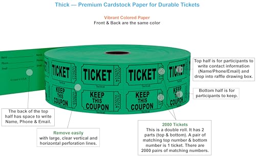 Tacticai 2000 Raffle Tickets Green 1 of 8 Colors Double Roll Tickets for Events Entry Class Reward Fundraiser Prizes - Image 3
