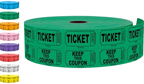 Tacticai 2000 Raffle Tickets Green 1 of 8 Colors Double Roll Tickets for Events Entry Class Reward Fundraiser Prizes - Image 1