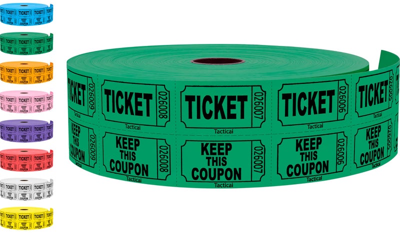 Tacticai 2000 Raffle Tickets Green 1 of 8 Colors Double Roll Tickets for Events Entry Class Reward Fundraiser Prizes - Image 2