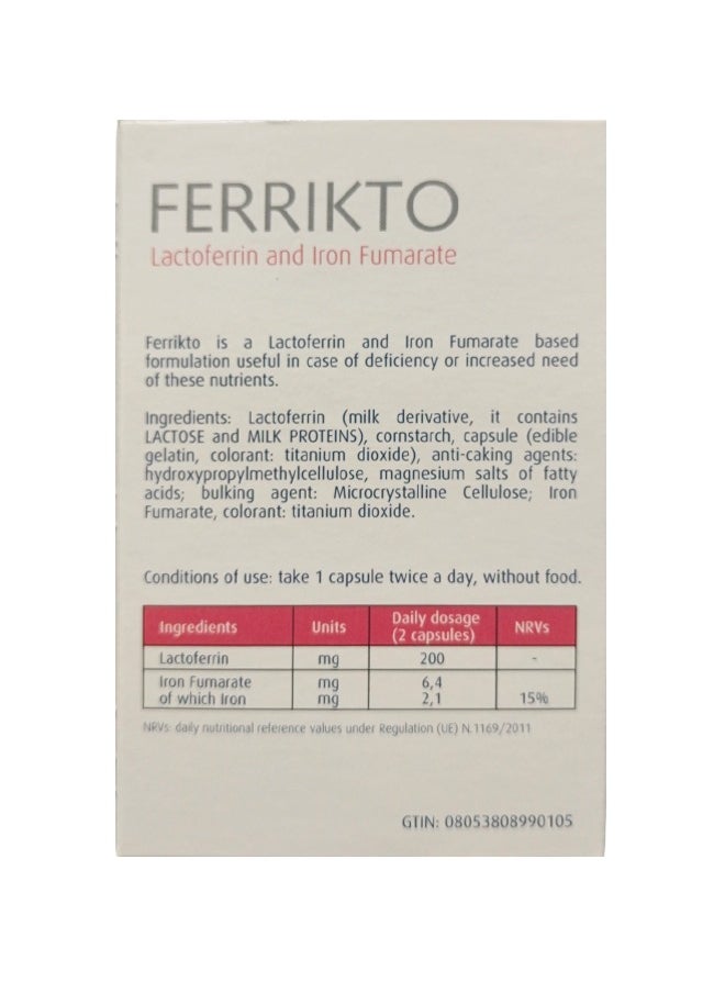 Fulton - Ferrikto Lactoferrin and Iron Fumarate 30 Capsules: Advanced Nutritional Support for Iron Deficiency - Image 1