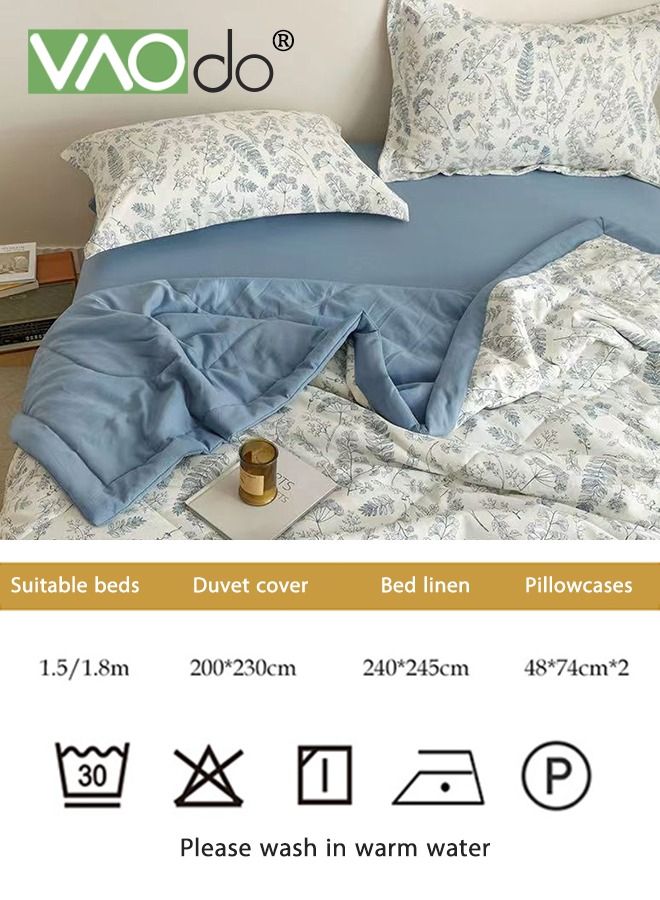 فاو دو طقم مفرش سرير وغطاء لحاف مكون من 4 قطع صديق للبشرة يسمح بمرور الهواء بتصميم على الوجهين طقم لحاف من نوع A مزدوج الطبقة من القطن المغسول والكتان مكون من أربع قطع 200 * 230 سم - Image 4