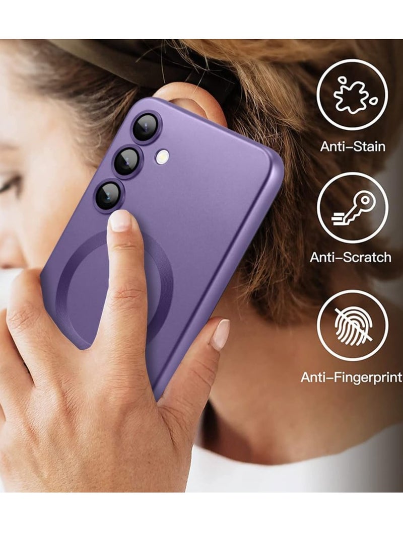 Samsung Galaxy S24 5G Magnetic Case Cover Luxury Metallic Paint Silicone Phone Case Full Camera Lens Protector Shockproof Cover for Samsung Galaxy S24 5G