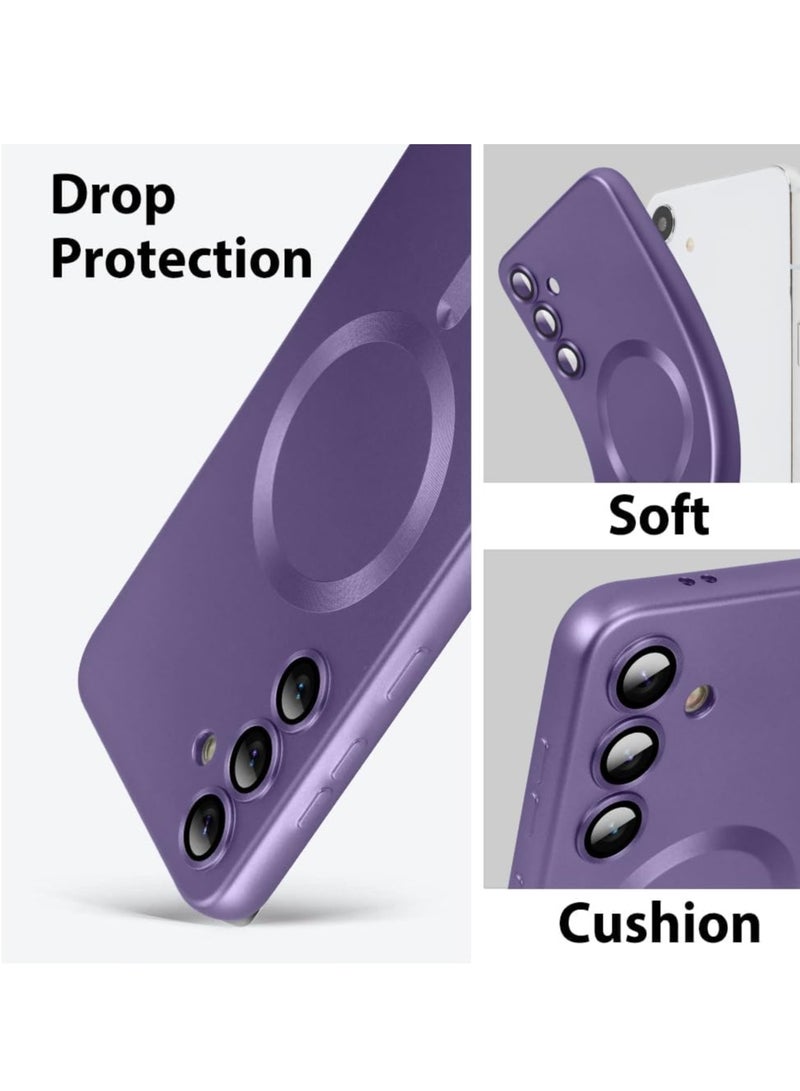 Samsung Galaxy S24 5G Magnetic Case Cover Luxury Metallic Paint Silicone Phone Case Full Camera Lens Protector Shockproof Cover for Samsung Galaxy S24 5G
