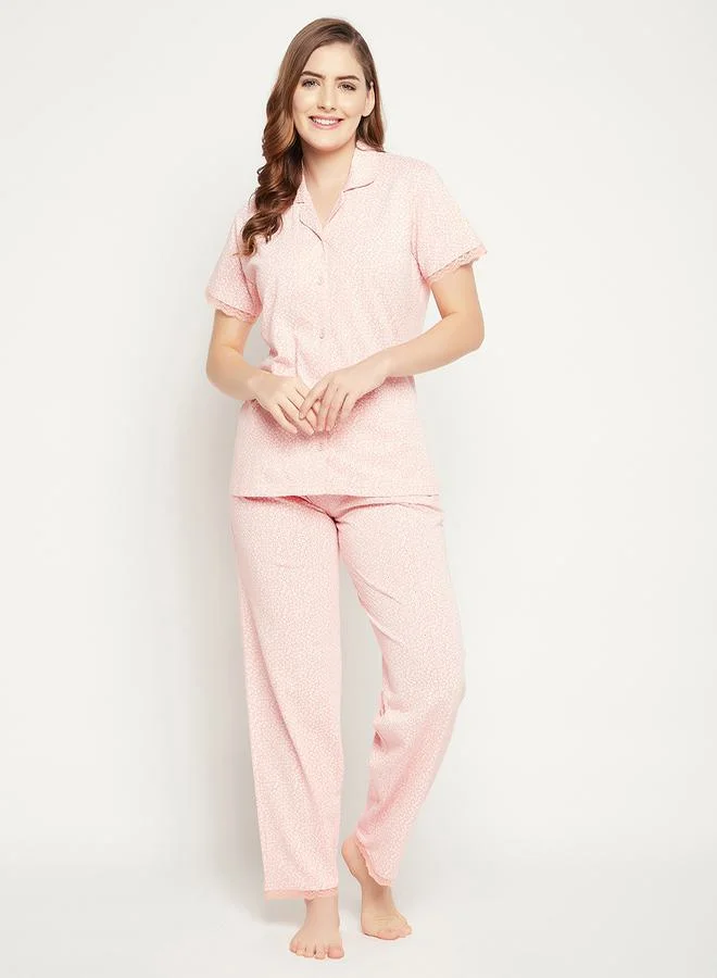 Clovia Ditsy Floral Collared Shirt & Pyjama Set by Styli