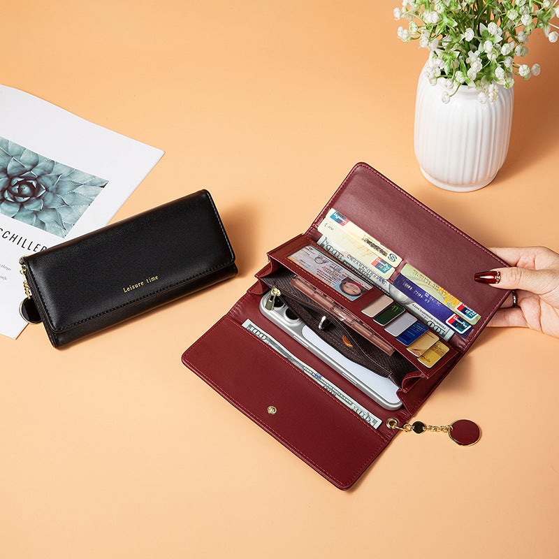 PU Long Women's Tri-Fold Wallet Multi-Card Holder Clutch - Image 3