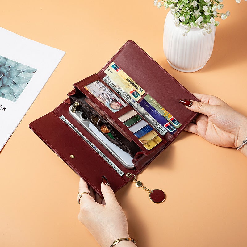 PU Long Women's Tri-Fold Wallet Multi-Card Holder Clutch - Image 5