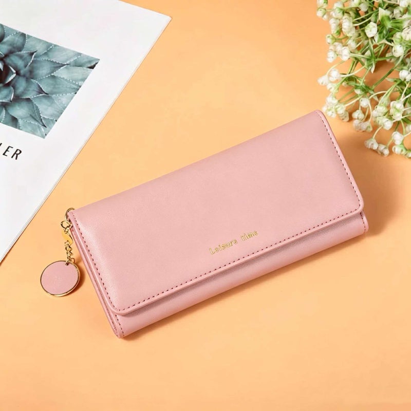 PU Long Women's Tri-Fold Wallet Multi-Card Holder Clutch - Image 2