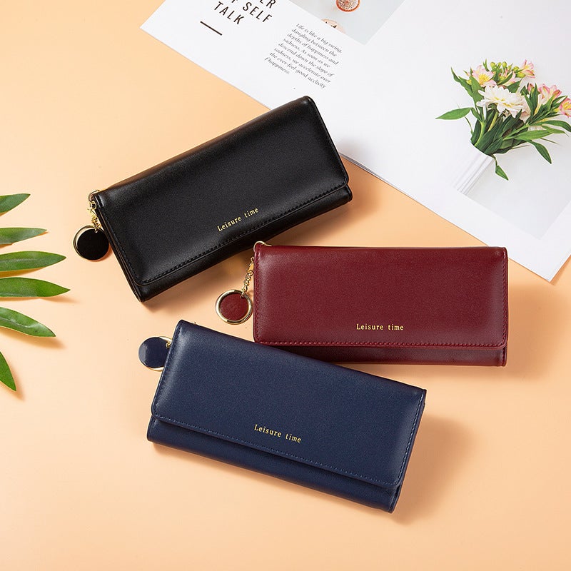 PU Long Women's Tri-Fold Wallet Multi-Card Holder Clutch - Image 1