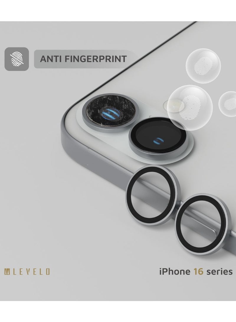 LEVELO iPhone 16/16 Plus Duo Lens Protector with 99% Transparency / Anti Fingerprint / 9H Hardness / Anti Reflection / Double Layer Lens Glass - Light Grey - Image 3
