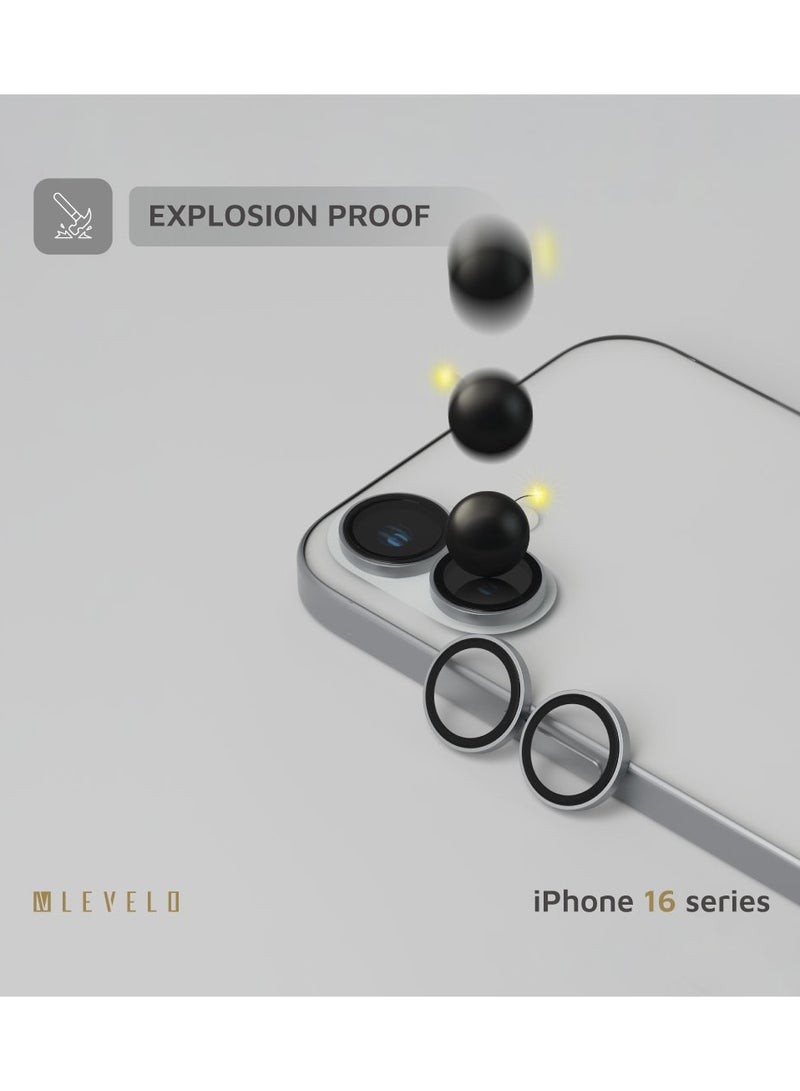 LEVELO iPhone 16/16 Plus Duo Lens Protector with 99% Transparency / Anti Fingerprint / 9H Hardness / Anti Reflection / Double Layer Lens Glass - Light Grey - Image 4