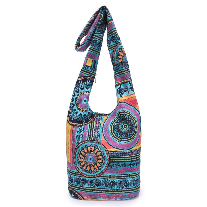 Coton Pose Women Shoulder Handbags Fashion canvas Hippie Crossbody Bags Bohemian Animal Prints Hobo Bags (Green-Purple) - Image 1