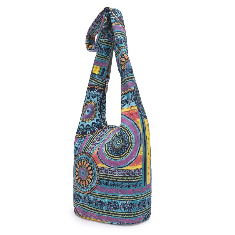 Coton Pose Women Shoulder Handbags Fashion canvas Hippie Crossbody Bags Bohemian Animal Prints Hobo Bags (Green-Purple) - Image 2