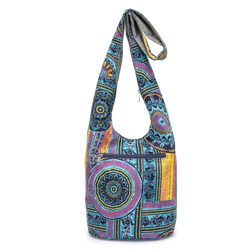 Coton Pose Women Shoulder Handbags Fashion canvas Hippie Crossbody Bags Bohemian Animal Prints Hobo Bags (Green-Purple) - Image 4