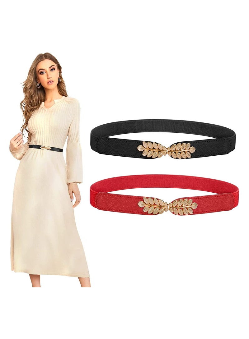 Excefore Skinny Belts for Women 2Pcs Stretch Retro Belt for Dress Fashion Skinny Thin Waist Belts for Jeans Dress Shorts Wedding Dress Decoration Versatile Belt Simple Pair Buckle Thin Belt - Image 1