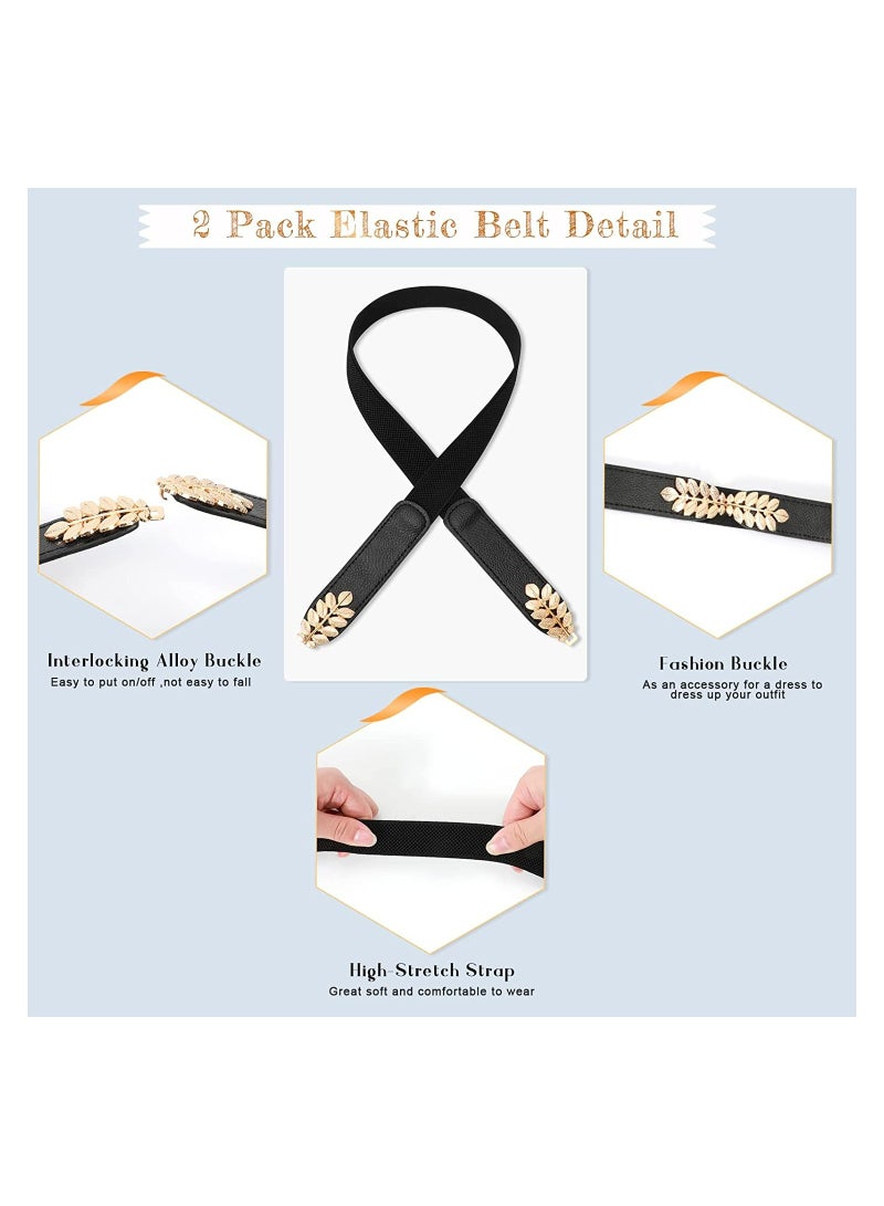 Excefore Skinny Belts for Women 2Pcs Stretch Retro Belt for Dress Fashion Skinny Thin Waist Belts for Jeans Dress Shorts Wedding Dress Decoration Versatile Belt Simple Pair Buckle Thin Belt - Image 3