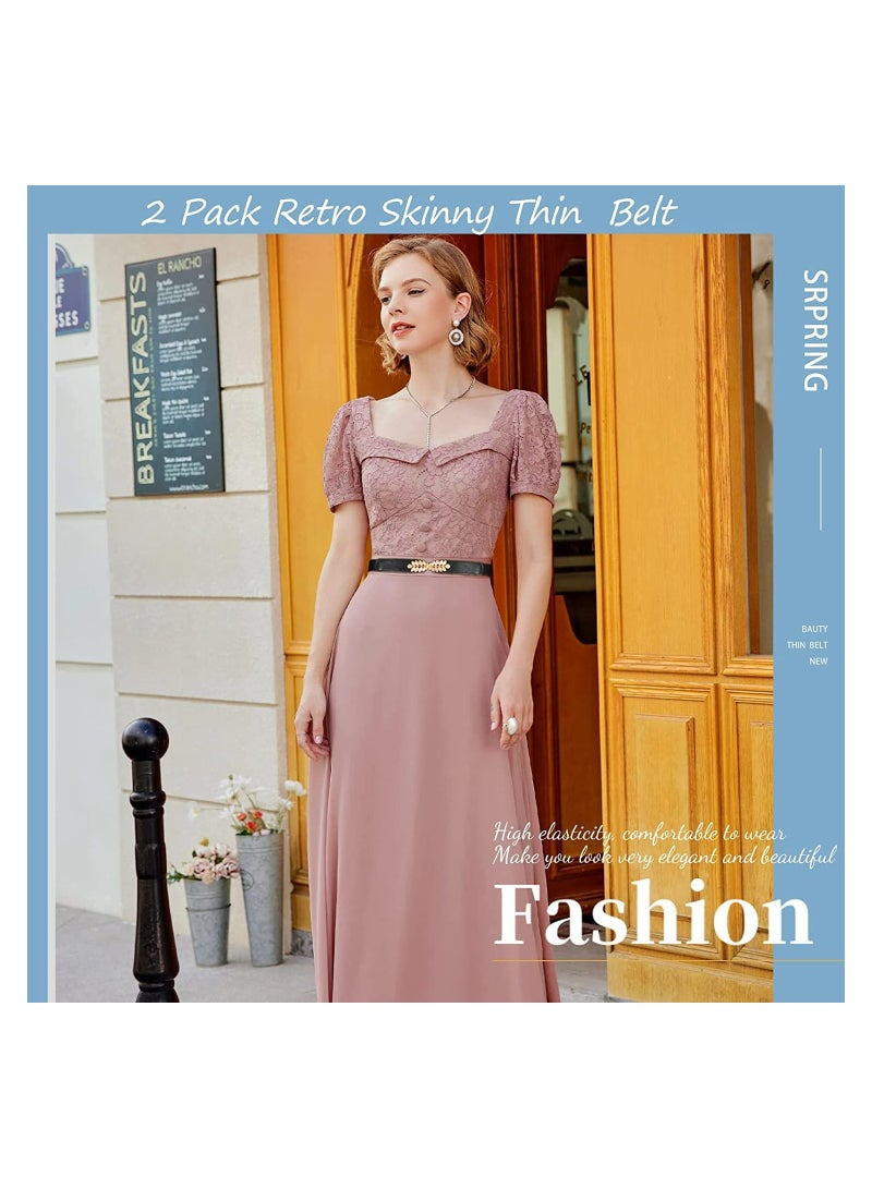Excefore Skinny Belts for Women 2Pcs Stretch Retro Belt for Dress Fashion Skinny Thin Waist Belts for Jeans Dress Shorts Wedding Dress Decoration Versatile Belt Simple Pair Buckle Thin Belt - Image 4