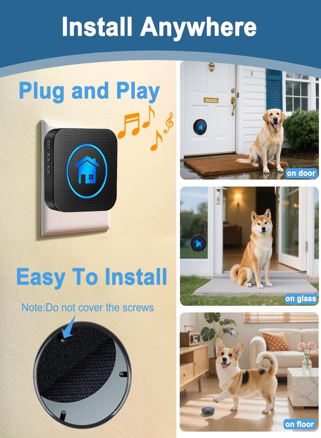 Cangecit Dog Door Bell 2026 Enhanced Touch, Wireless Doggie Doorbell for Potty Training to Go Outside, IP65 Waterproof, 1000ft Range, 55 Melodies, 5 Modes & Adjustable Volume (4 Buttons) - Image 4