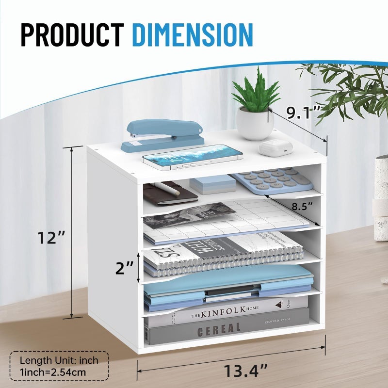 SHARKWOODS 5-Tier Wood Desk Organizer, Paper Tray Organizer for Desk with Adjustable Storage Shelves, Desktop File Organization Paper Sorter Mail Holder for Office Home Classroom, White - Image 3
