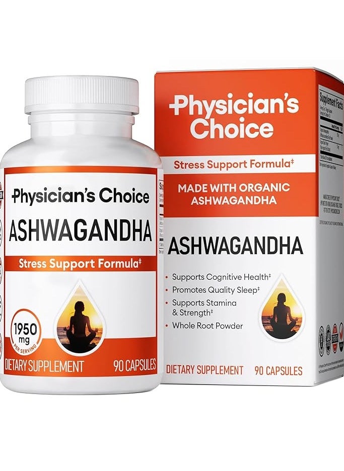Physician's CHOICE Ashwagandha 1950mg Organic Root Powder 90 Veggie Capsules  - Image 1