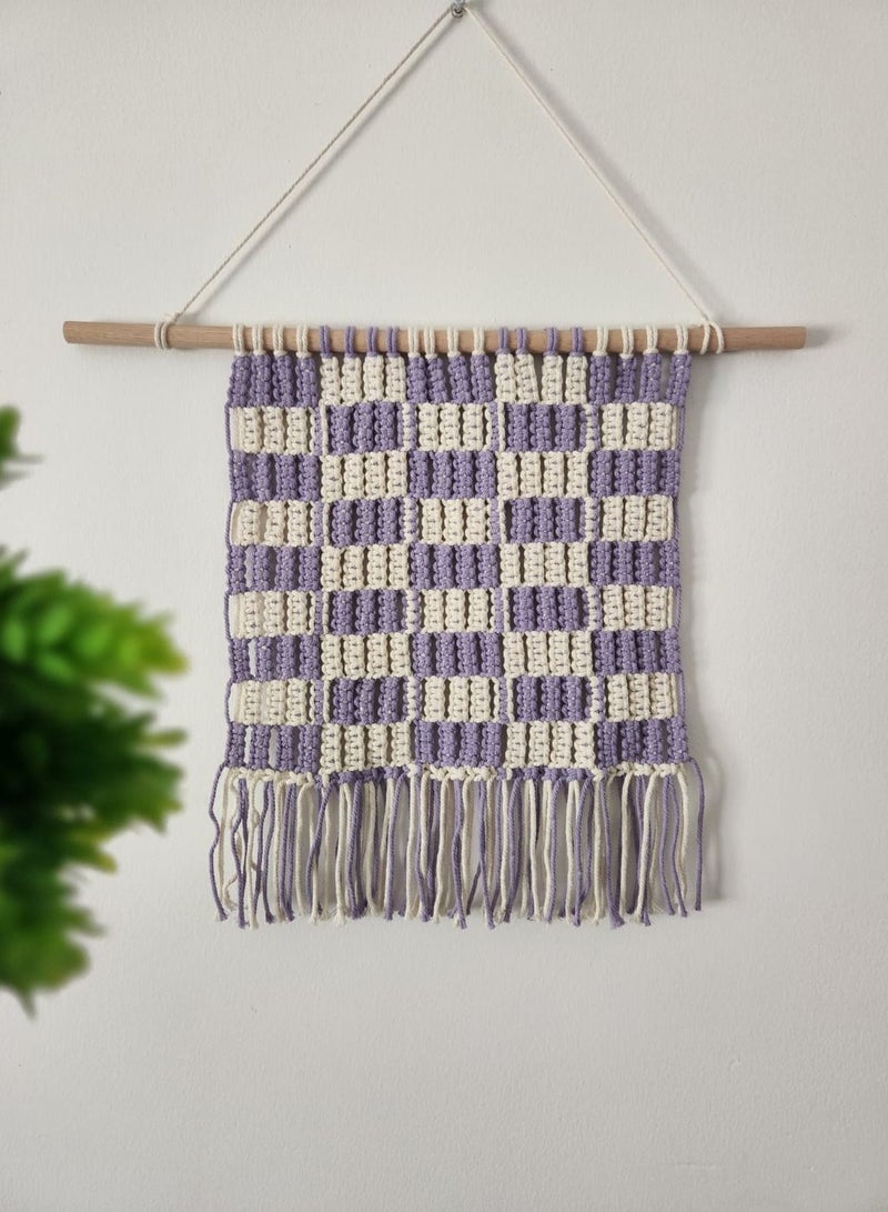macrame sanu handmade macrame off-white with lavender shade wall hanging  - Image 1