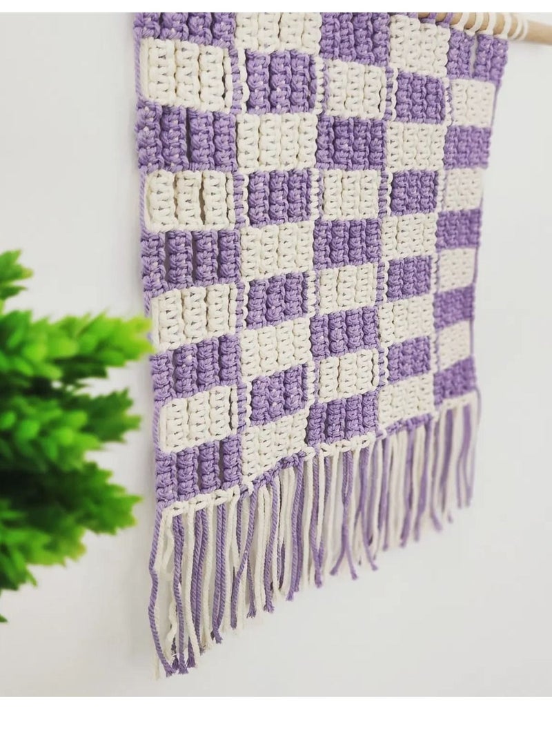 macrame sanu handmade macrame off-white with lavender shade wall hanging  - Image 2