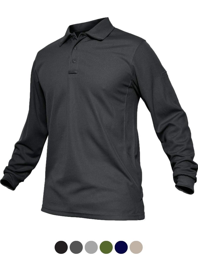Ghassy Co. - Men's Jersey Golf Polo Shirt Pique Performance Tactical Military Long Sleeve T-Shirt - Image 1