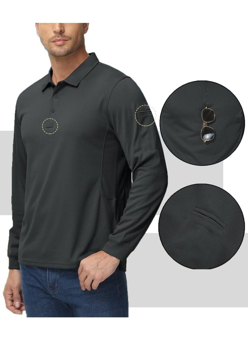 Ghassy Co. - Men's Jersey Golf Polo Shirt Pique Performance Tactical Military Long Sleeve T-Shirt - Image 1