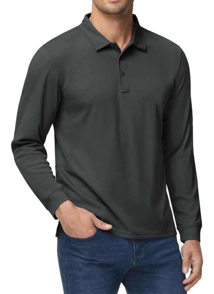Ghassy Co. - Men's Jersey Golf Polo Shirt Pique Performance Tactical Military Long Sleeve T-Shirt - Image 1