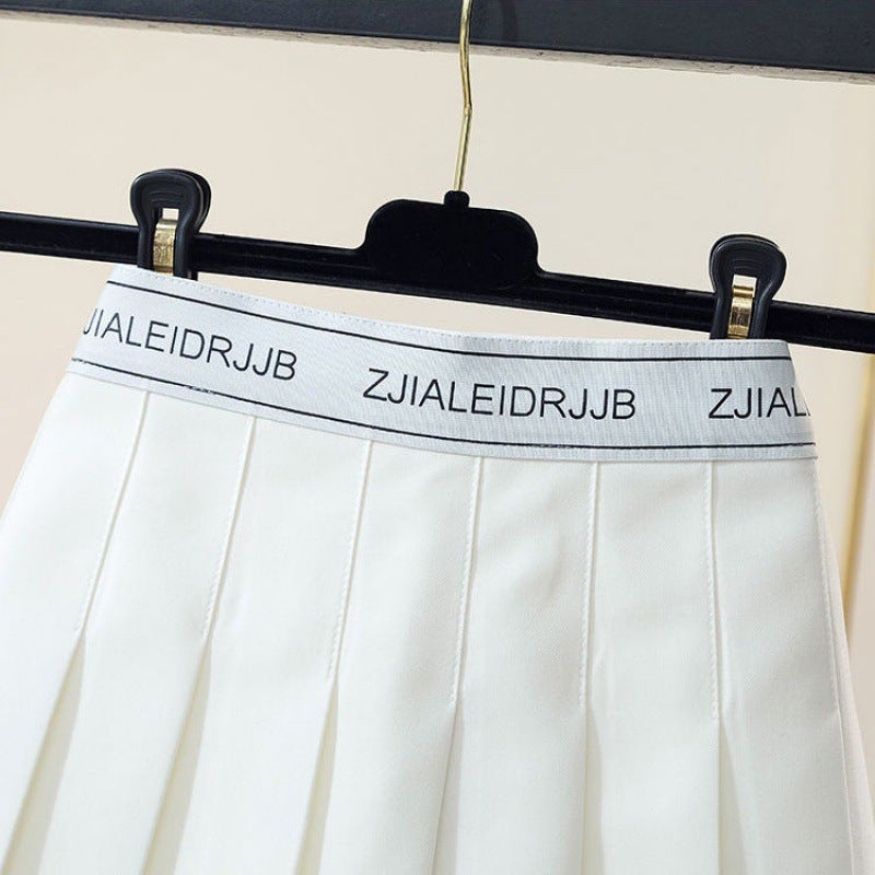 Elastic Waist Pleated Skirt A-line 2024 Spring Summer white with pants