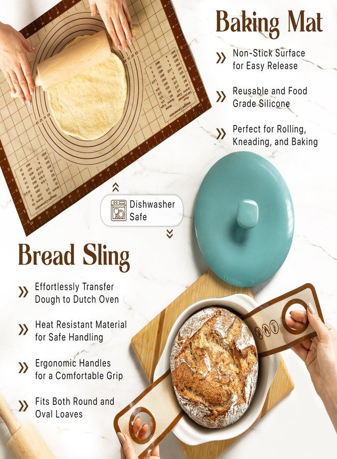 ABIOTO Banneton Bread Proofing Basket Set with Sourdough Bread Baking Supplies, A Complete Sourdough Starter Kit with Bread Lame, Danish Whish, Bowl & Dough Scraper, 2 Bread Slings, and Baking Mat - Image 3