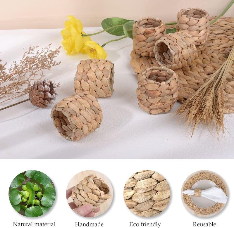 APTWOW Rustic Napkin Rings Set of 12, Hand-Woven Farmhouse Fall Napkin Rings, Holiday Party, Christmas, New Year Eve, Thanksgiving Dinnerware, Easter Napkins Rings - Image 3
