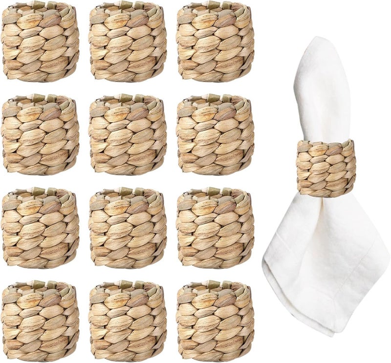 APTWOW Rustic Napkin Rings Set of 12, Hand-Woven Farmhouse Fall Napkin Rings, Holiday Party, Christmas, New Year Eve, Thanksgiving Dinnerware, Easter Napkins Rings - Image 1