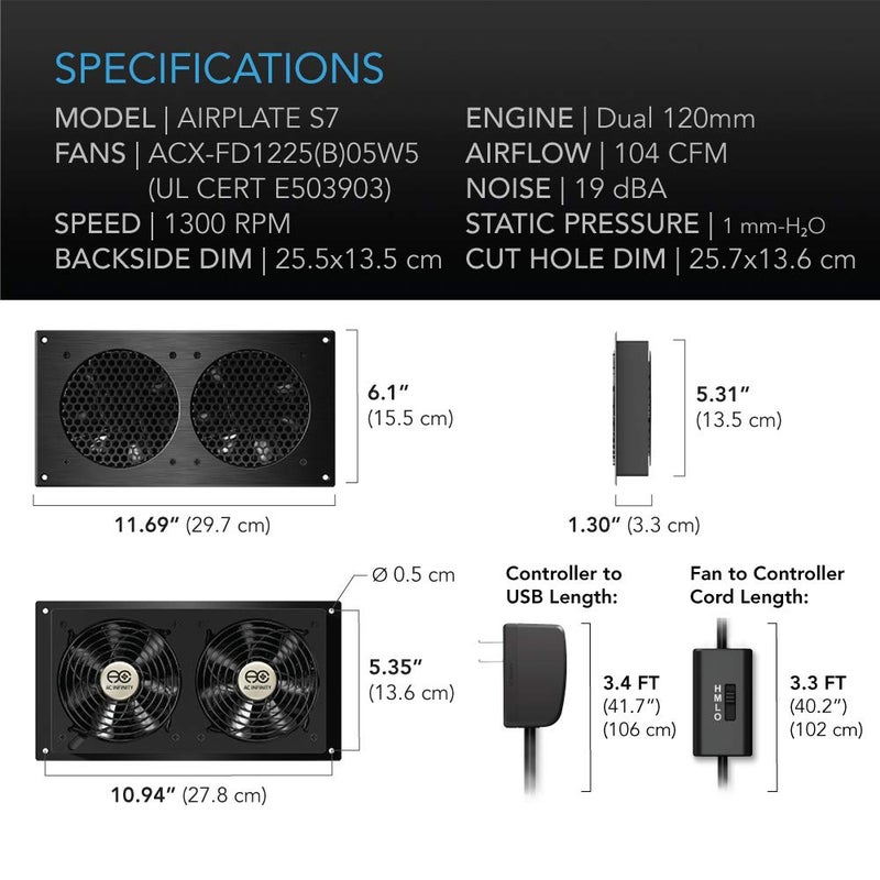 AC Infinity نظام مروحة التبريد الهادئ AC Infinity AIRPLATE S7 بحجم 12" مع تحكم في السرعة، لأجهزة المسرح المنزلي - Image 5