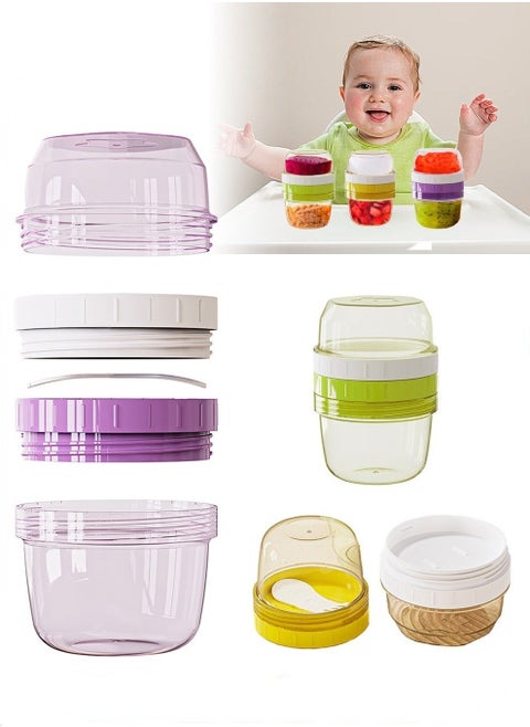 3 PCS Double-Layer Baby Food Containers, Reusable Infant Food Storage Jars, Small Snack Container, On and Go Cups for Infant & Babies & Students, Microwave & Dishwasher Friendly