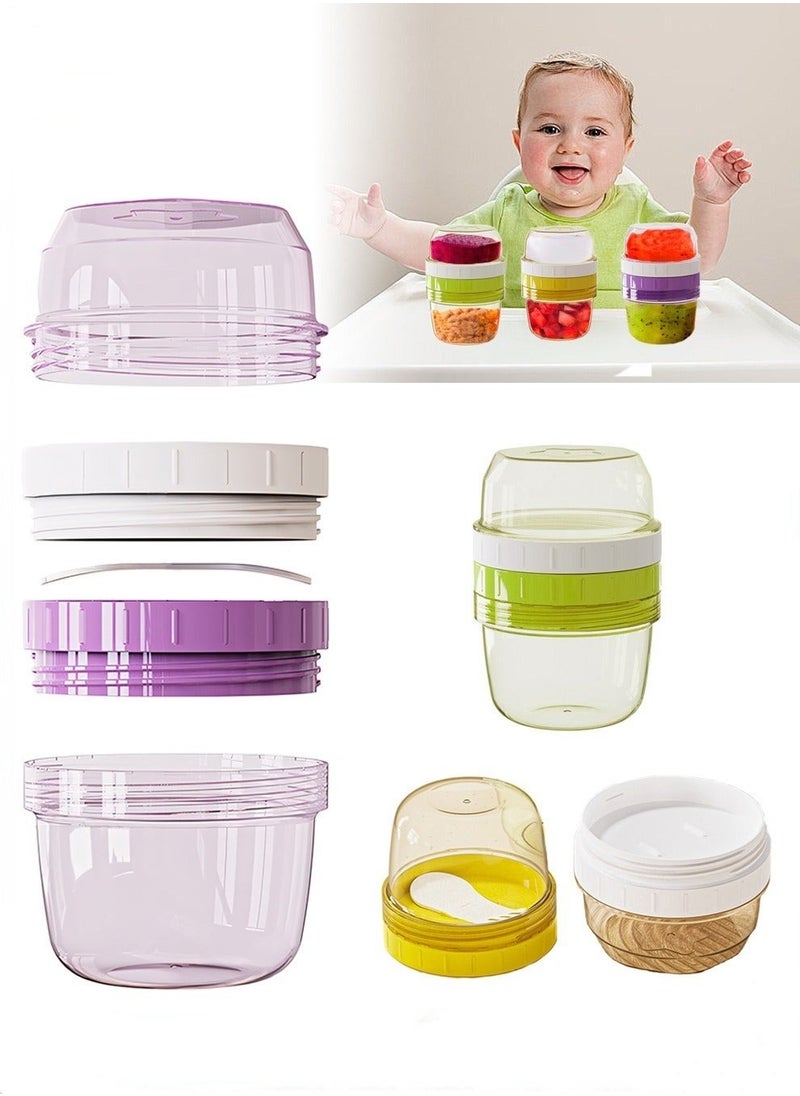 3 PCS Double-Layer Baby Food Containers, Reusable Infant Food Storage Jars, Small Snack Container, On and Go Cups for Infant & Babies & Students, Microwave & Dishwasher Friendly