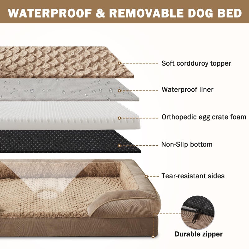 INVENHO Orthopedic Extra Large Dog Bed, XXL Waterproof Dog Sofa, Egg-Crate Foam Couch with Washable Removable Cover, Waterproof Lining and Nonskid Bottom - Image 4