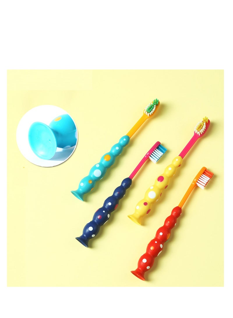 Excefore Kids Toothbrushes BPA Free Soft Funny Suction Cup Fall in Love with Brushing Dust Covers Included Assorted Set (Blue, Orange, Yellow, Purple) 4 Pack Age 3+ - Image 2