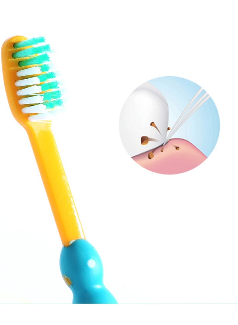 Excefore Kids Toothbrushes BPA Free Soft Funny Suction Cup Fall in Love with Brushing Dust Covers Included Assorted Set (Blue, Orange, Yellow, Purple) 4 Pack Age 3+ - Image 3