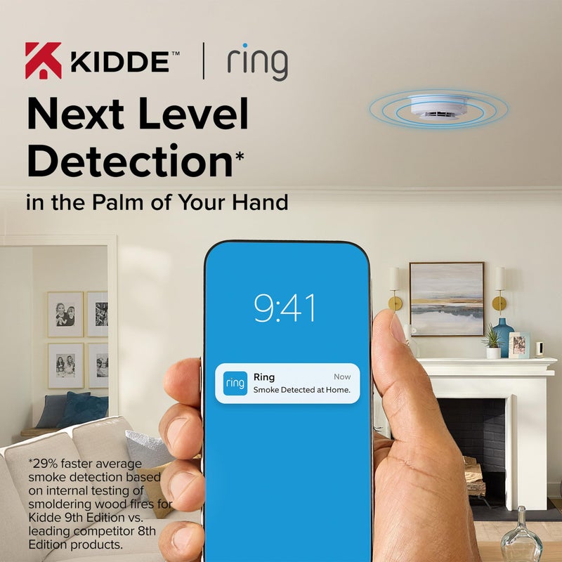 Kidde Smart Smoke Detector  Ring App Enabled For Real-Time Notifications  Hardwired Alarm  Aa Backup Battery - Image 2