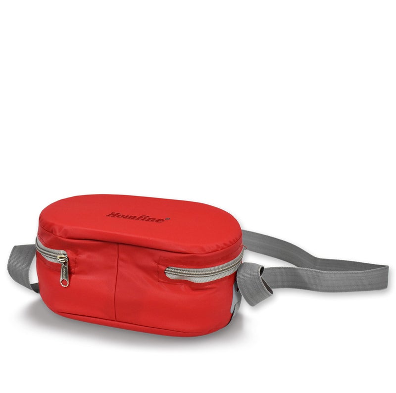 Homfine Lunch Box with 3 Containers Stainless Steel and Plastic | Insulated Fabric Zipper Bag Leak Proof Microwave Safe Full Meal Easy to Carry (Red, 1U) - Image 4
