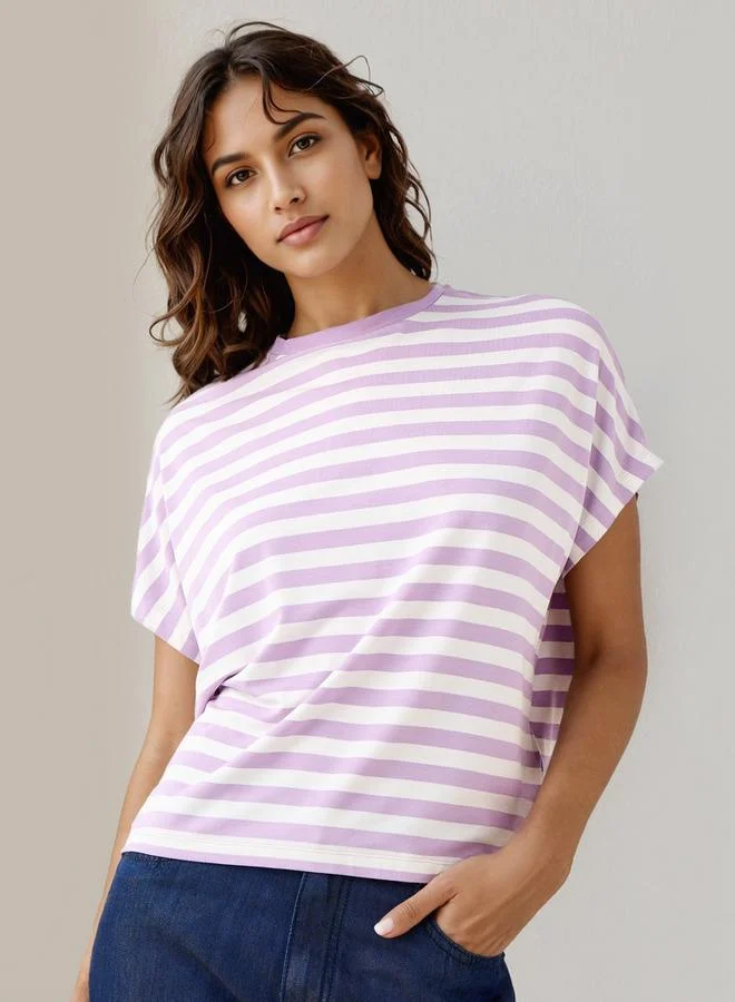 Splash FAV Striped Viscose Crew Neck T-shirt