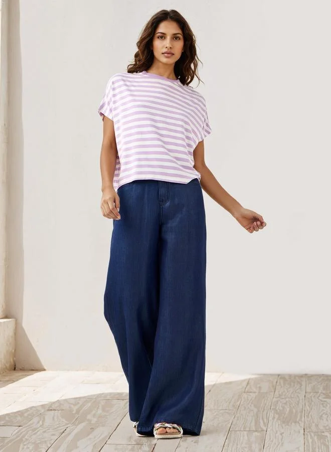 Splash FAV Striped Viscose Crew Neck T-shirt