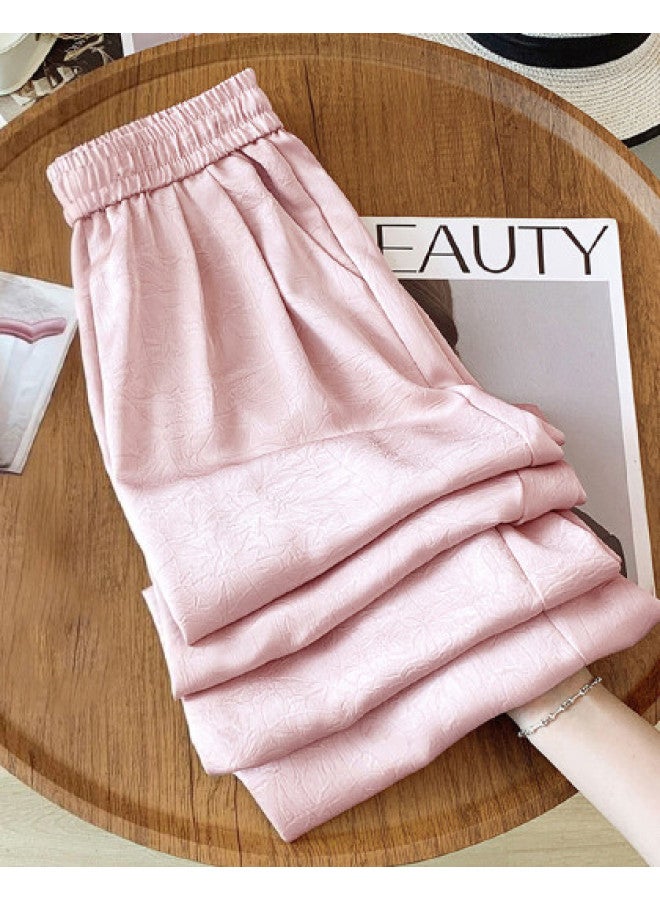 TonLion Women's Wrinkle-resistant Drape Casual Pants Straight-leg Loose Fit Fashionable Gray-pink Trousers For Women - Image 1