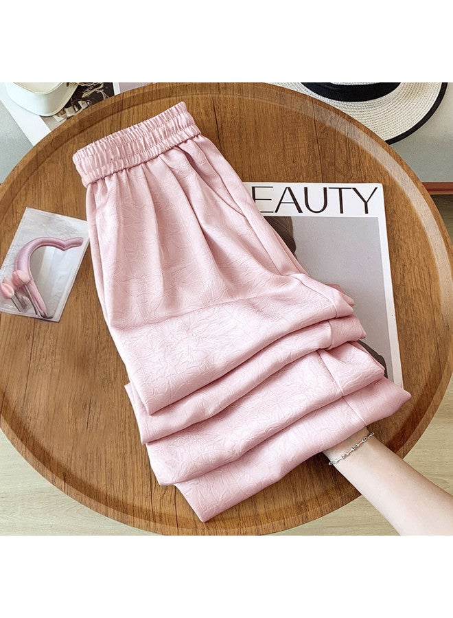 TonLion Women's Wrinkle-resistant Drape Casual Pants Straight-leg Loose Fit Fashionable Gray-pink Trousers For Women - Image 2