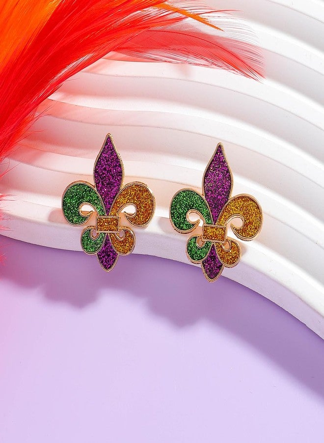 Lookray MardiGras Earrings for Women Glitter Dainty Crown Mask Tassel Stud Earrings Colorful Carnival Clown Mask Earring MardiGras Parade Outfit Gifts Accessories Style1 - Image 4