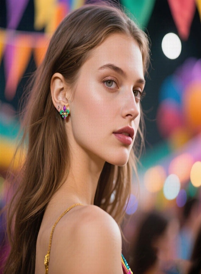 Lookray MardiGras Earrings for Women Glitter Dainty Crown Mask Tassel Stud Earrings Colorful Carnival Clown Mask Earring MardiGras Parade Outfit Gifts Accessories Style1 - Image 3