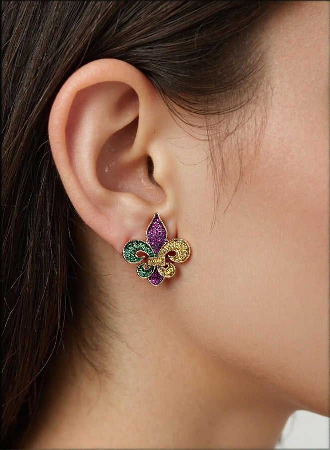 Lookray MardiGras Earrings for Women Glitter Dainty Crown Mask Tassel Stud Earrings Colorful Carnival Clown Mask Earring MardiGras Parade Outfit Gifts Accessories Style1 - Image 2