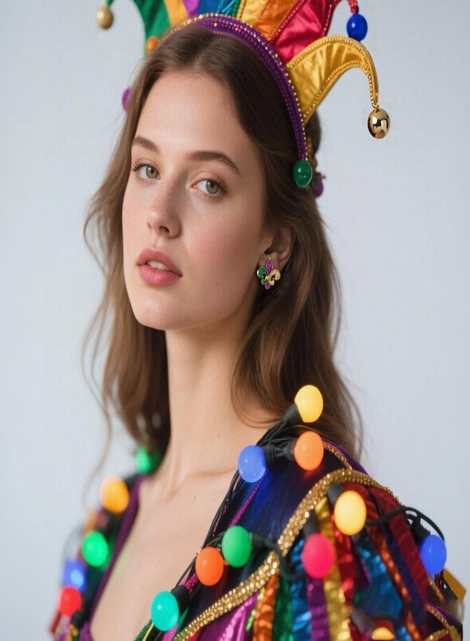 Lookray MardiGras Earrings for Women Glitter Dainty Crown Mask Tassel Stud Earrings Colorful Carnival Clown Mask Earring MardiGras Parade Outfit Gifts Accessories Style1 - Image 5